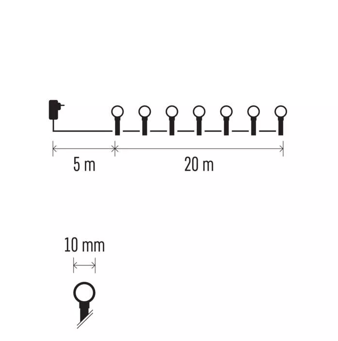Láncfény diagram méretekkel. A lámpák kerekek.