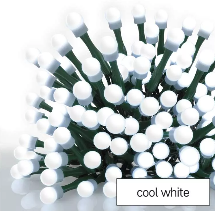 EMOS kültéri és beltéri, LED fényfüzér, cseresznye – golyók, 20 méter, 200 LED, hideg fehér (D5AC03)