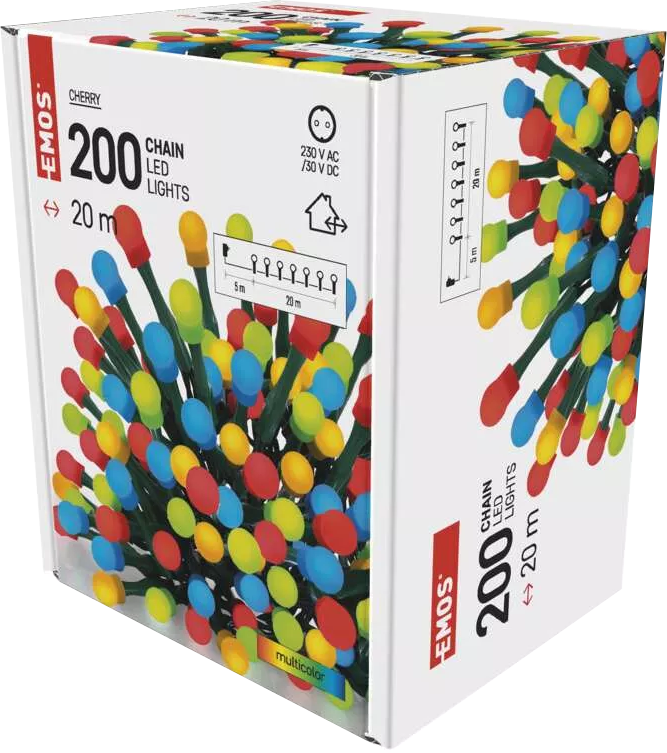Doboz 200 többszínű LED-es füzérfénnyel, piros, sárga, kék lámpákkal.