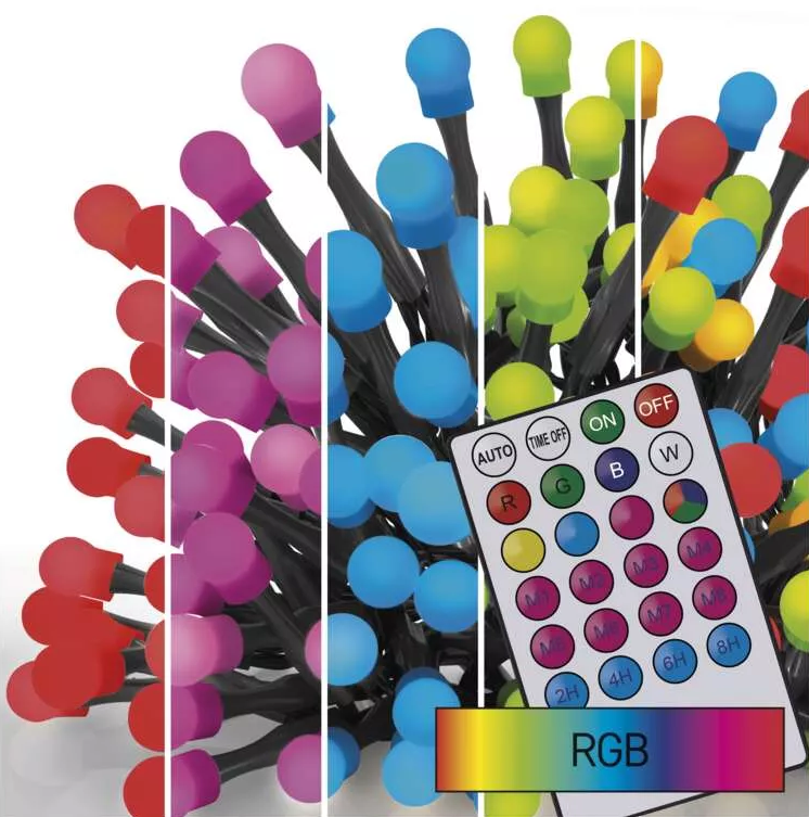 EMOS kültéri és beltéri, LED fényfüzér, cseresznye – golyók, 10 méter, 600 LED, program., RGB (D5AA01)