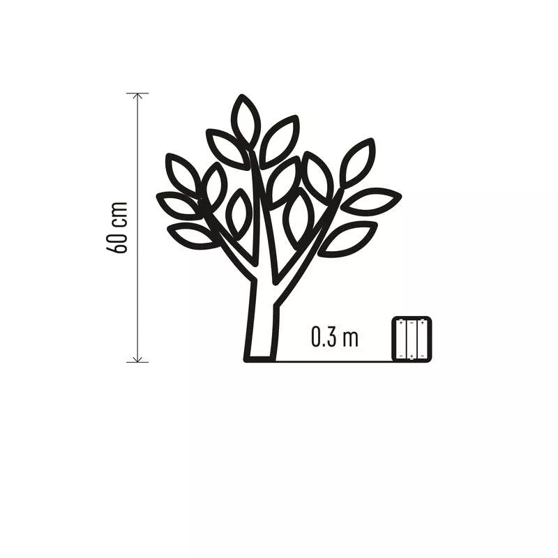 Fekete fa körvonala levelekkel. Mérőcímkék: 60 cm és 0,3 m.