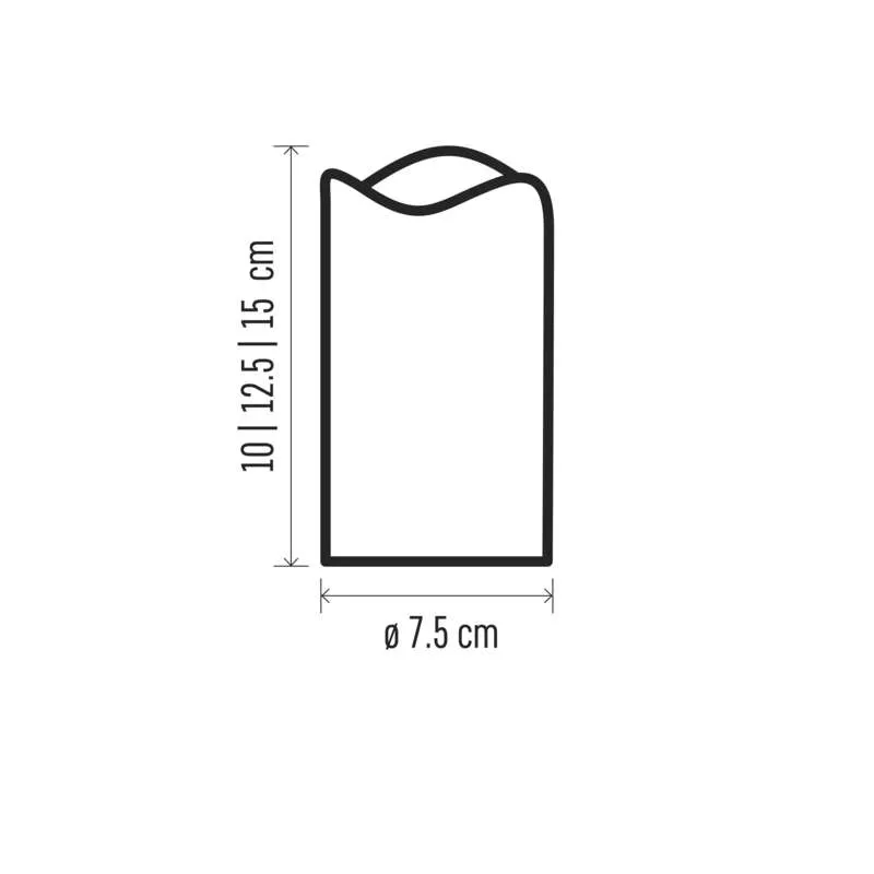 Egy téglalap alakzat vonalrajza. A méretek 10, 12,5 és 15 cm.