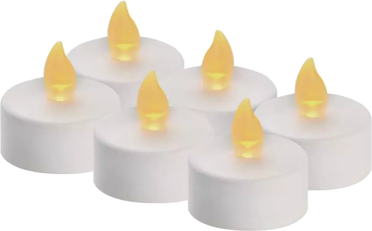 Hat fehér LED-es mécses gyertya sárga lángokkal.