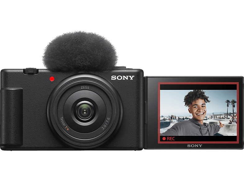 SONY ZV-1F Vlogging Kamera, Klapp- und drehbares Display, 4K Digitalkamera Schwarz, - opt. Zoom, Extra fine TFT LCD Selfie-Touchdisplay, WLAN