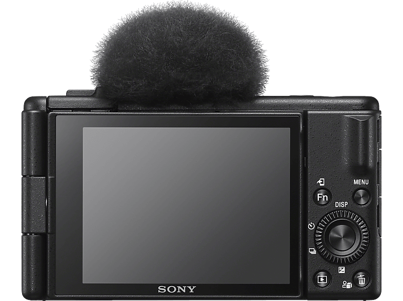 SONY ZV-1F Vlogging Kamera, Klapp- und drehbares Display, 4K Digitalkamera Schwarz, - opt. Zoom, Extra fine TFT LCD Selfie-Touchdisplay, WLAN