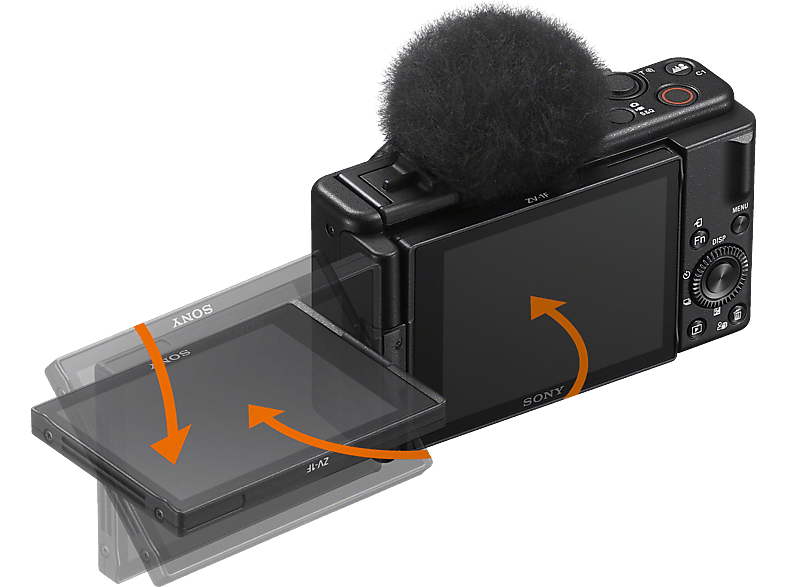 SONY ZV-1F Vlogging Kamera, Klapp- und drehbares Display, 4K Digitalkamera Schwarz, - opt. Zoom, Extra fine TFT LCD Selfie-Touchdisplay, WLAN