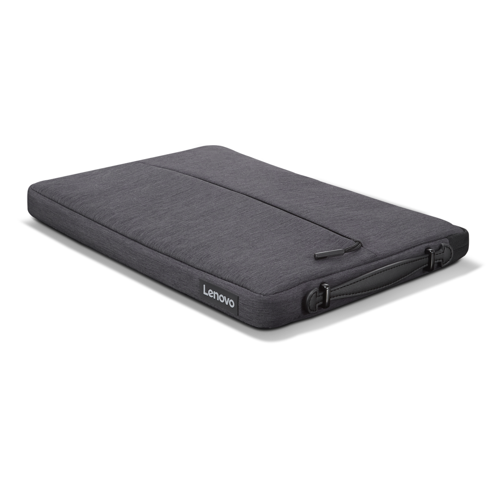 Gri bir Lenovo dizüstü bilgisayar kılıfı. Bir tutamağı vardır ve 'Lenovo' kelimesi görünür.