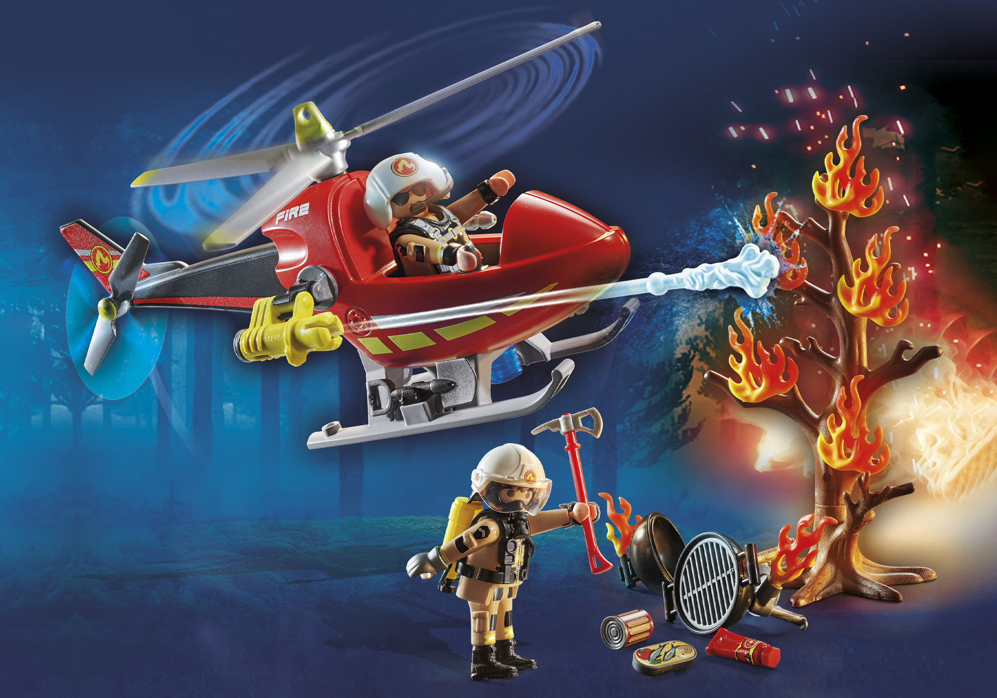 PLAYMOBIL 71195 Feuerwehr-Hubschrauber Spielset, Mehrfarbig