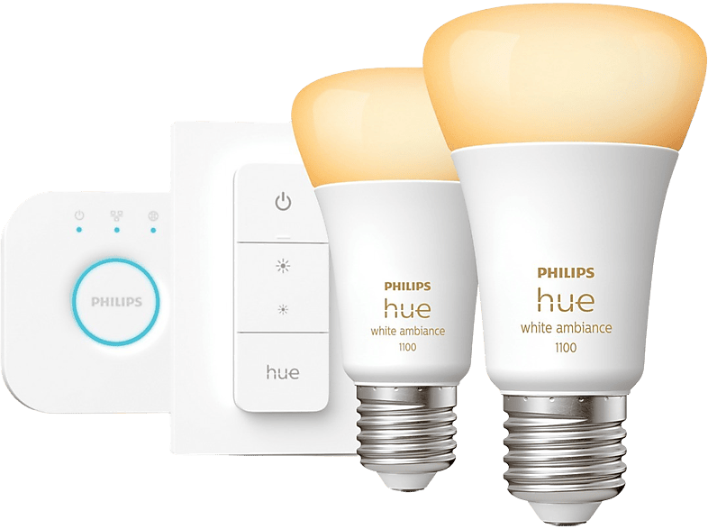 Philips Hue starterkit - warm tot koelwit licht - 2 lampen - E27 - 1100lm - 1 dimmer switch