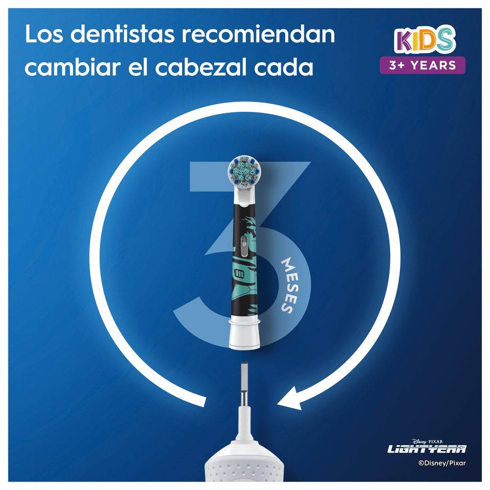 Una imagen muestra un cabezal de cepillo de dientes con la recomendación de cambiarlo cada 3 meses.