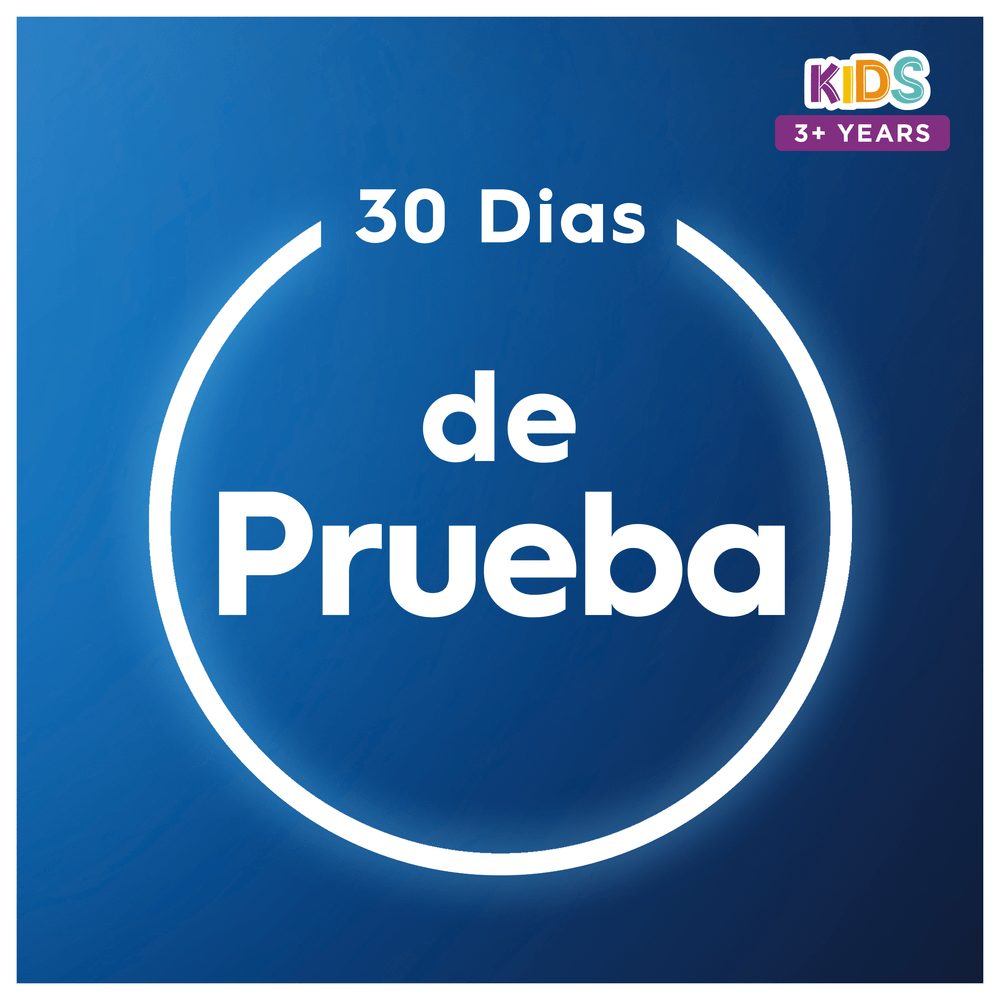 Gráfico azul con texto: "30 Dias de Prueba". Círculo blanco, fondo azul.