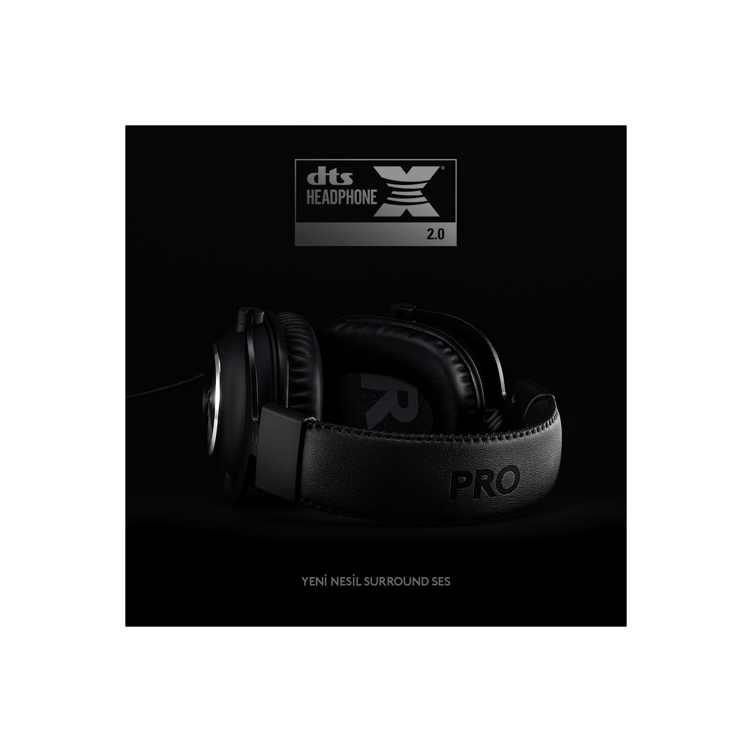 DTS HEADPHONE 2.0 logosu ve bantta PRO yazan siyah kulaklık.