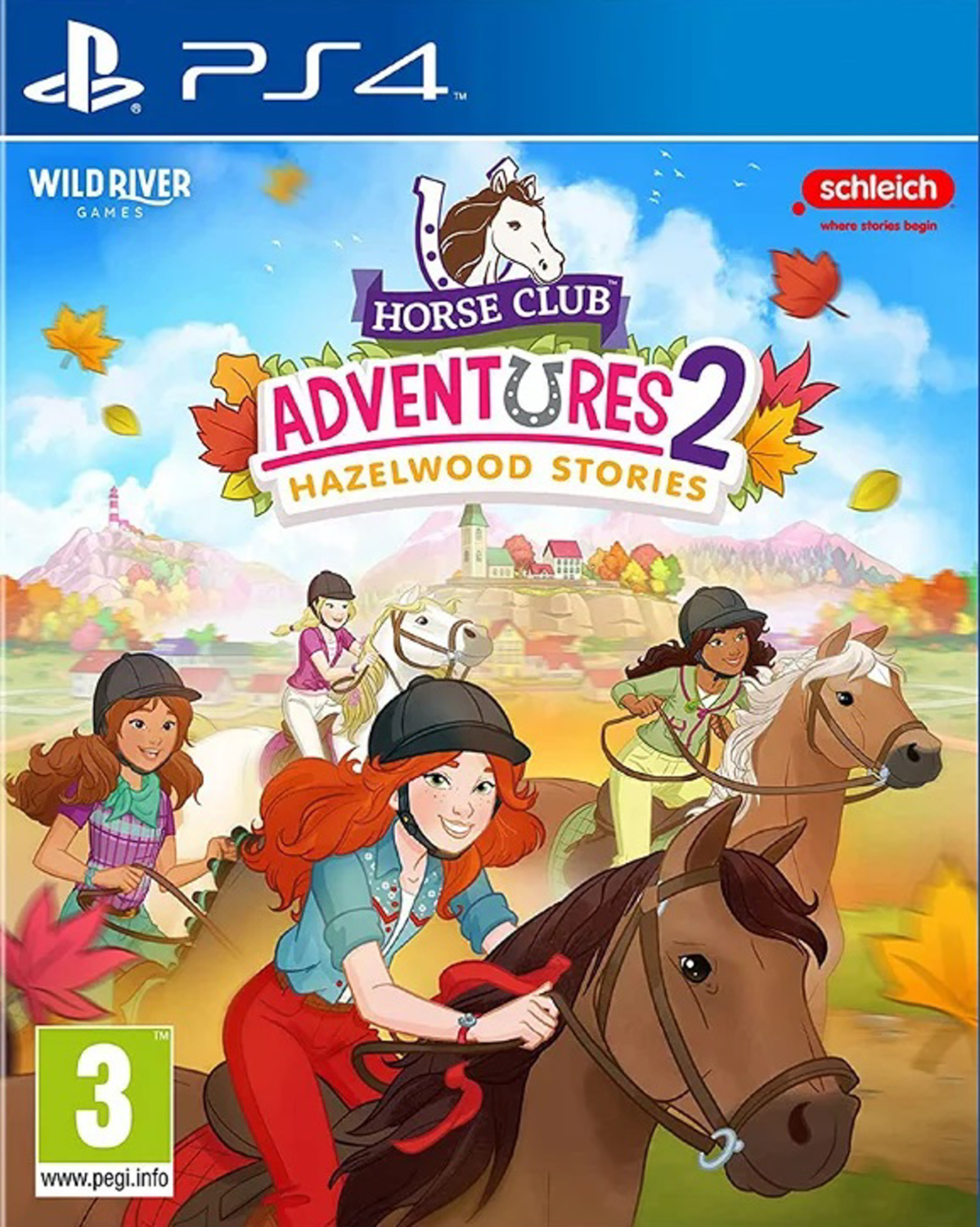 Couverture du jeu PS4 : Horse Club Adventures 2, avec des filles à cheval.
