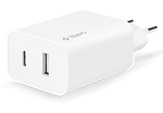 TTEC SmartCharger Duo hálózati töltő USB-C és USB-A csatlakozással 2.4A - fehér (2SCS25B)