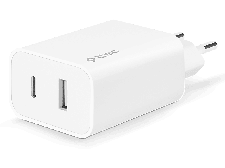 TTECH SmartCharger Duo hálózati töltő USB-C és USB-A csatlakozással 2.4A - fehér (2SCS25B)