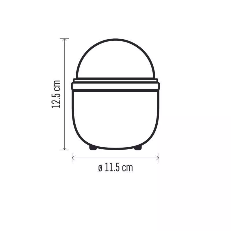 Egy vonalas rajz egy tartályról, méretekkel: 12,5 cm magas, 11,5 cm átmérőjű.