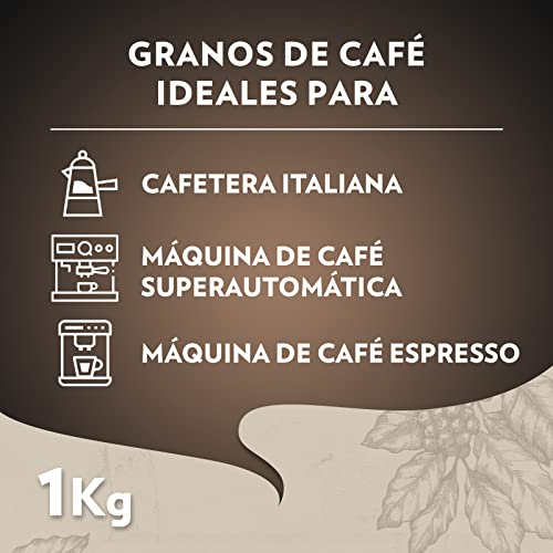 Imagen con texto: Granos de café ideales para cafetera italiana, cafetera superautomática y máquina de espresso.