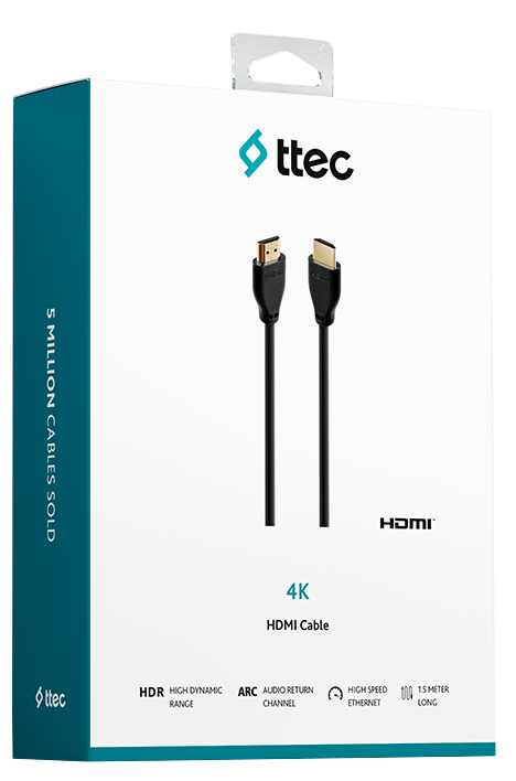 Fehér doboz HDMI kábellel, ttec márkával, '4K HDMI Cable' felirattal.