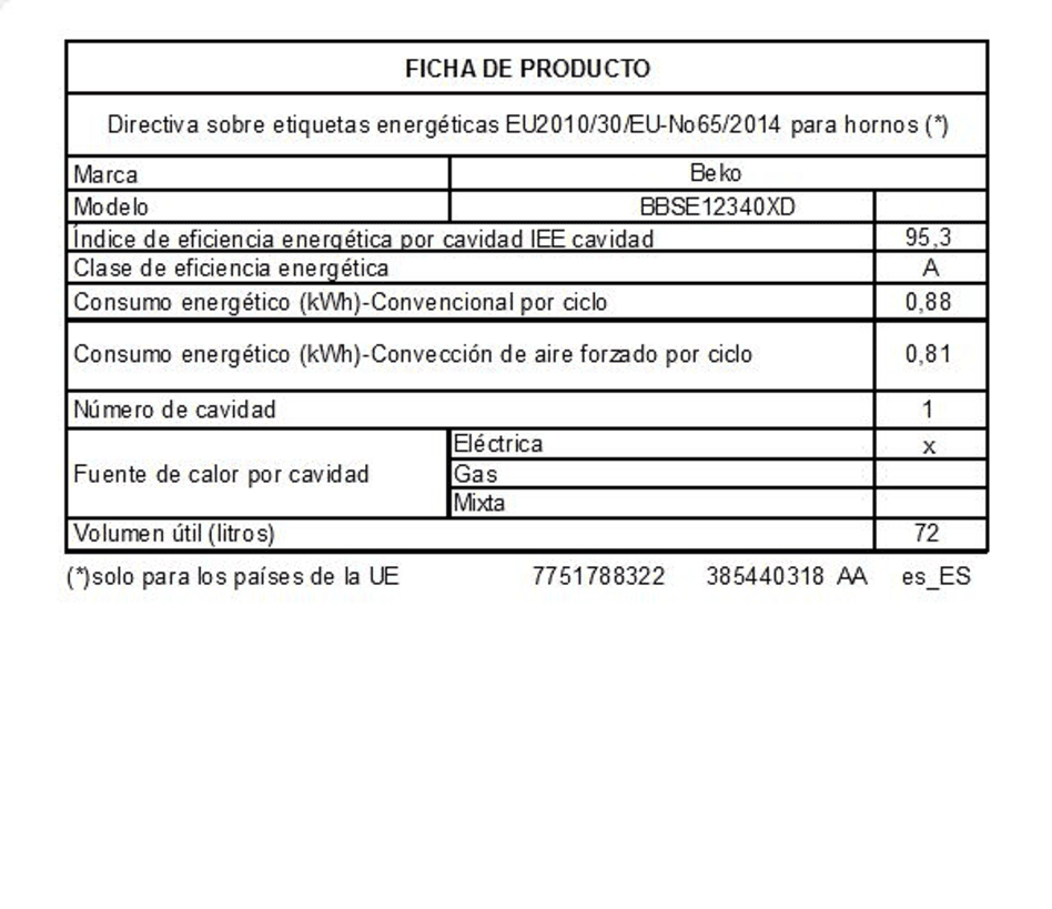 398,09 € - Conjunto Horno + Placa inducción Beko BBSE12340XD 60cm