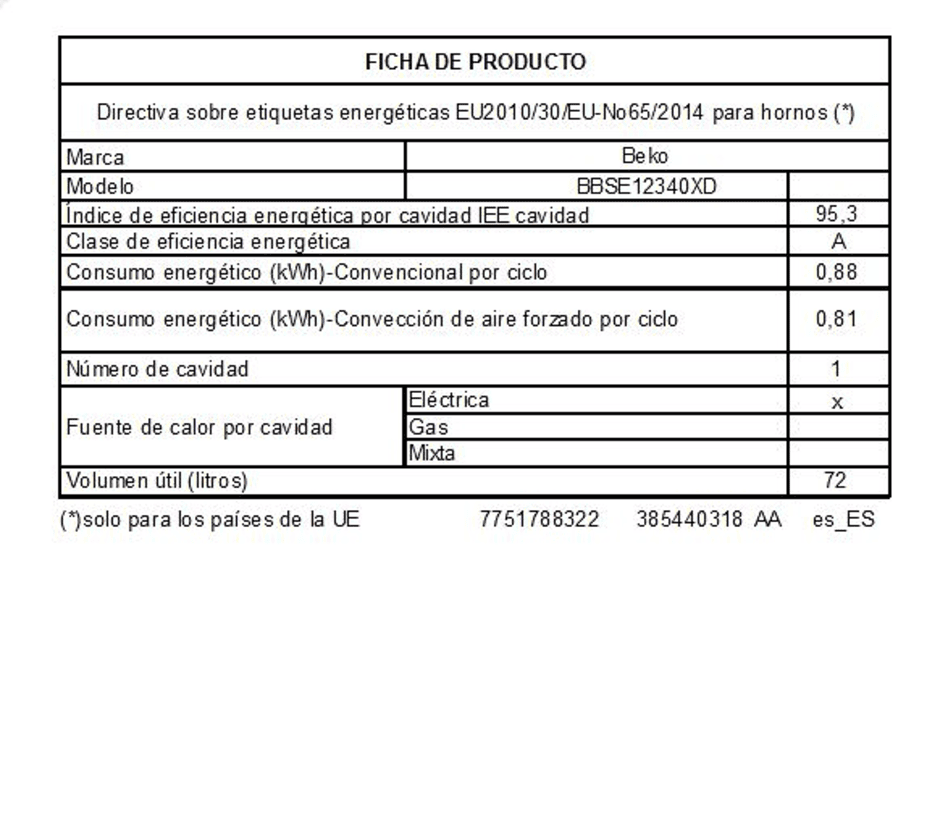 Pack Horno + Placa  Beko BBSE12340XD, Horno Multifunción, 72 l, Placa  Inducción, 3 zonas, 59 cm, Negro