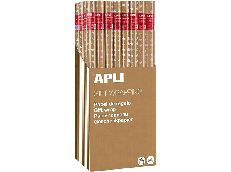 Papel de regalo - APLI Decorative Paper, 2 metros, Marrón-dorado con figuras (Diseño aleatorio) (1 Rollo)