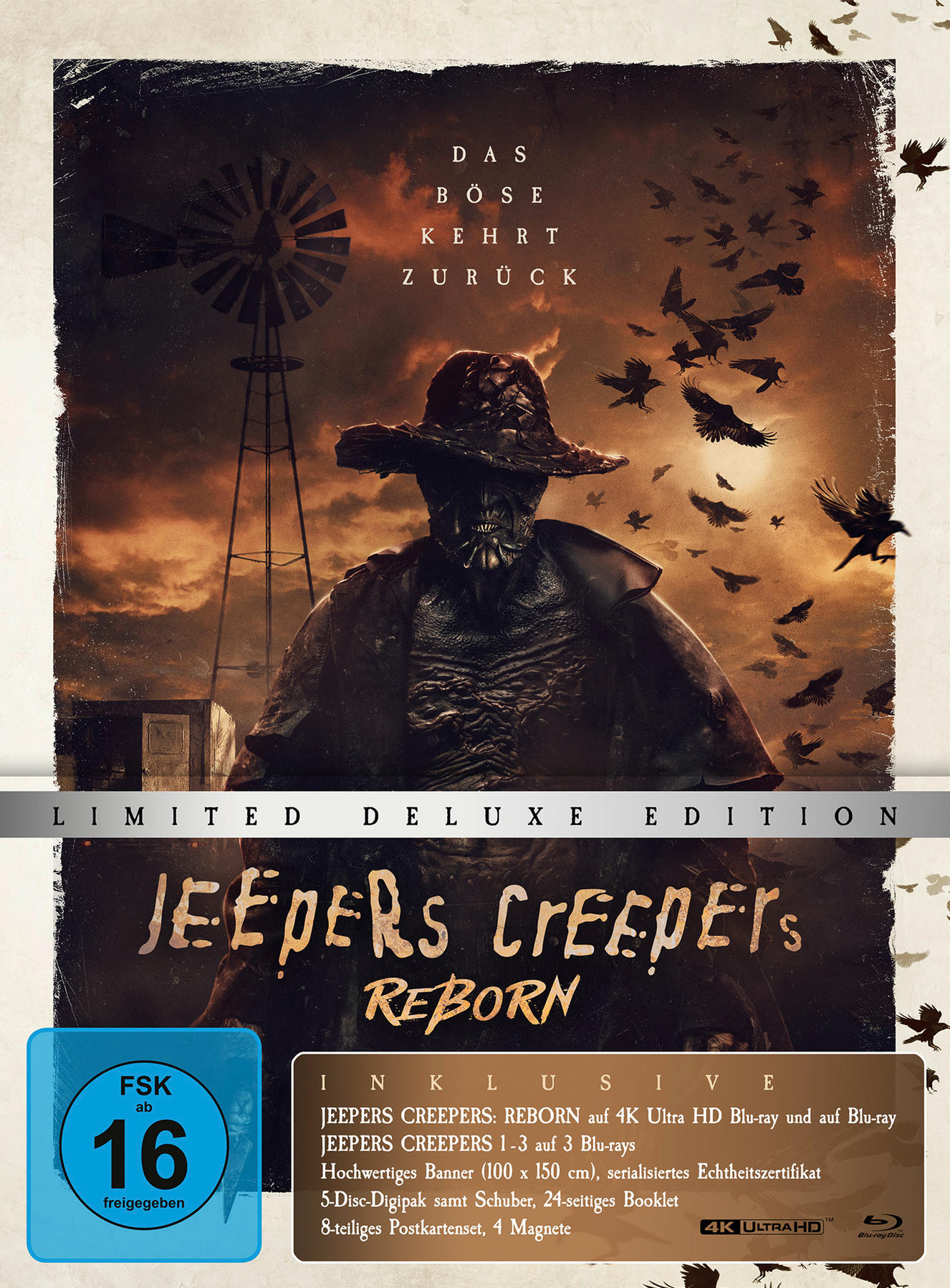 Filmposter für Jeepers Creepers Reborn, mit einem Monster und Krähen.