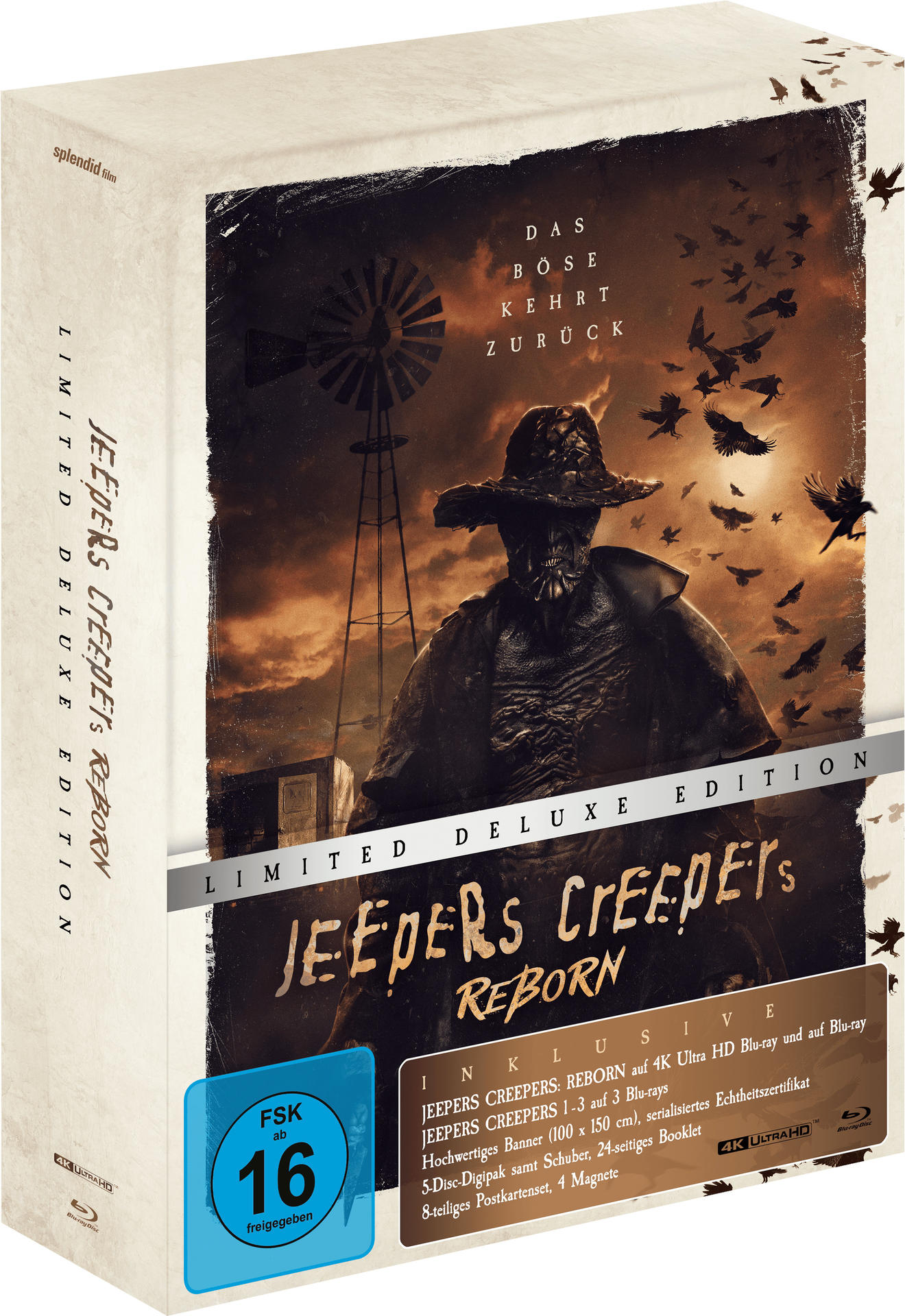 Box-Set des Films Jeepers Creepers Reborn mit Windmühle und Krähen.
