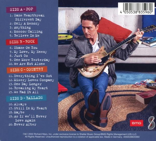 Dos de CD avec titres de chansons et un homme jouant de la guitare.