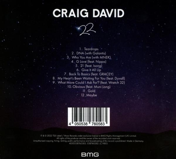 Pochette de CD avec une liste de titres de chansons et le nom de l'artiste 'Craig David'.