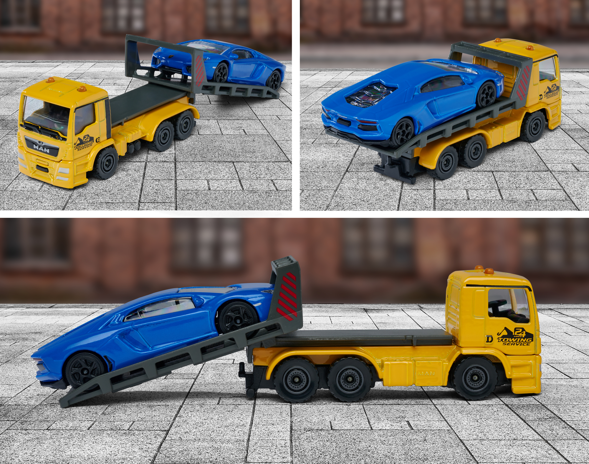 TGS Truck Mehrfarbig blue MAN Tow Lamborghini Spielzeugauto MAJORETTE w.