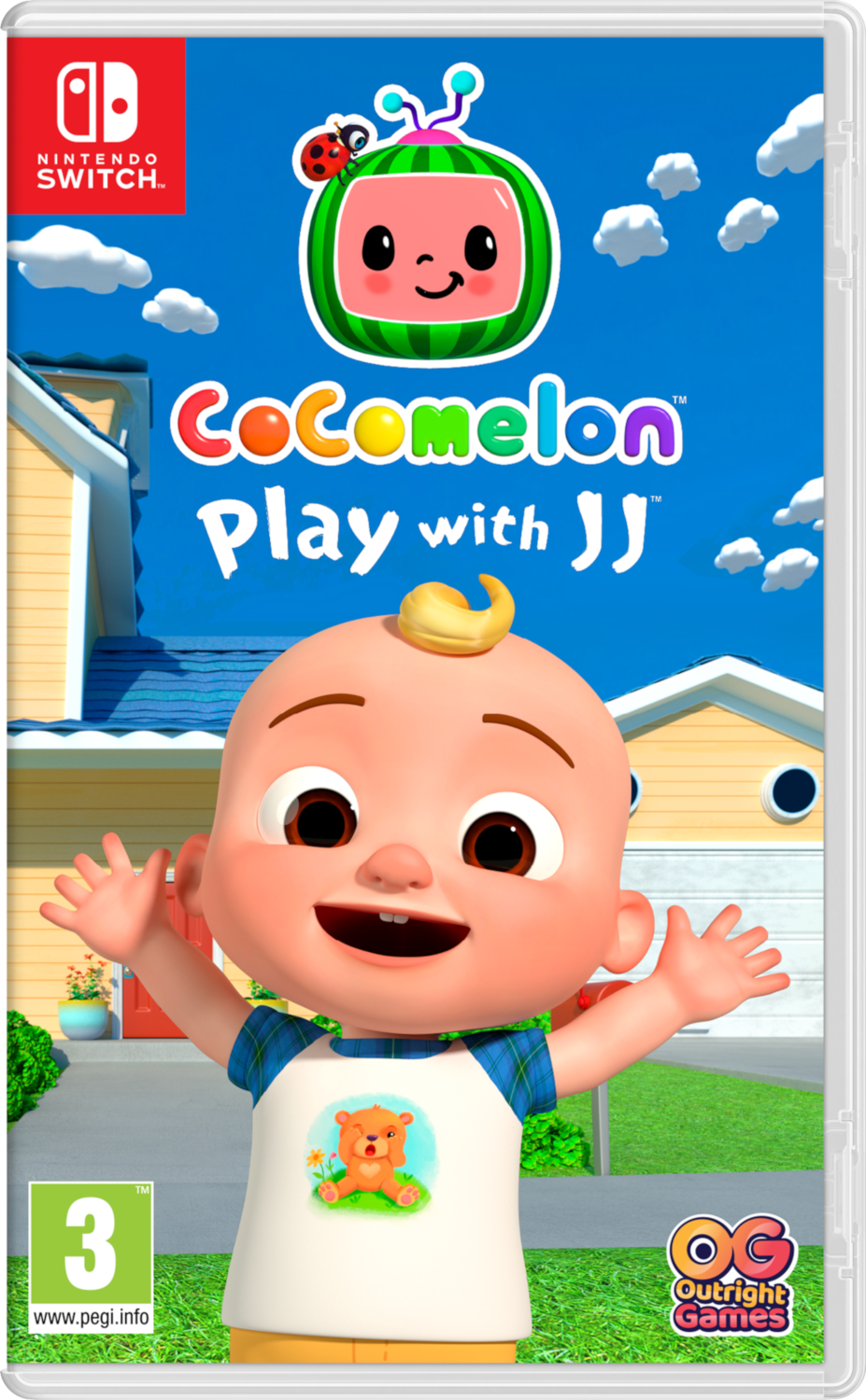 Cocomelon Play with JJ gamecase met een baby op de cover.