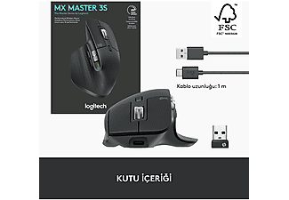 LOGITECH MX Master 3S Performans 8000 DPI Optik Sensörlü Sessiz Kablosuz Mouse - Siyah_9