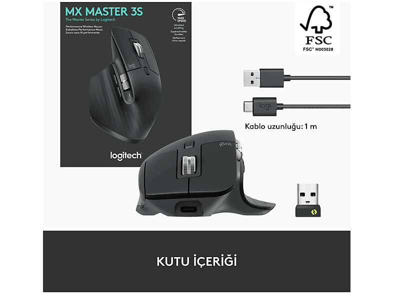 LOGITECH MX Master 3S Performans 8000 DPI Optik Sensörlü Sessiz