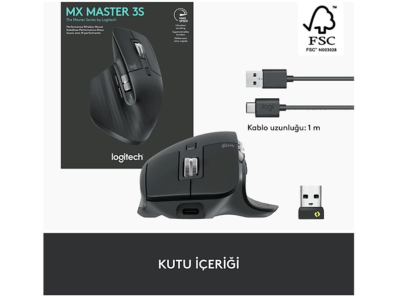 LOGITECH MX Master 3S Performans 8000 DPI Optik Sensörlü Sessiz Kablosuz Mouse - Siyah_9