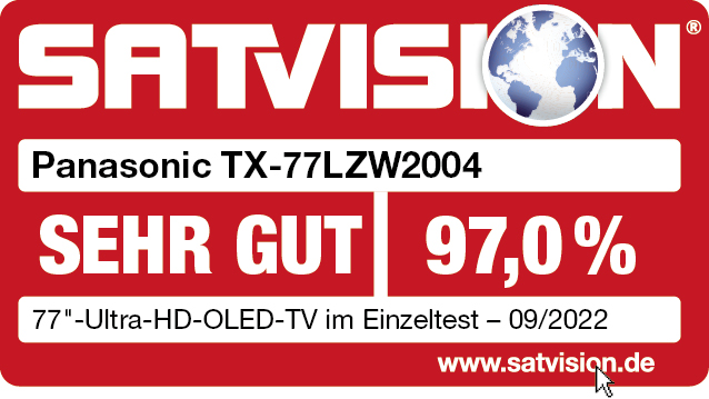 SATVISION Test von Panasonic TX-77LZW2004, 97%, mit 'SEHR GUT'.