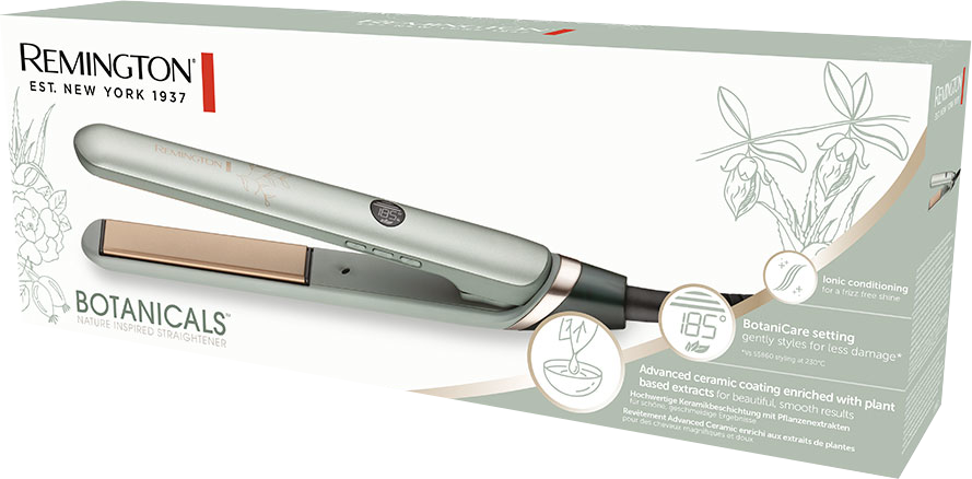 Doboz a Remington Botanicals hajvasalóval. Ezüst színű, virágmintás.