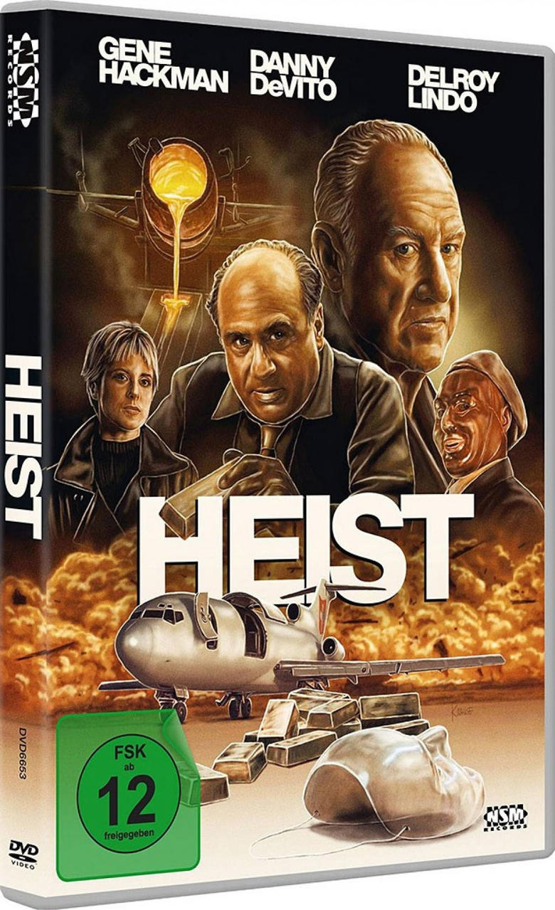DVD-Cover: Heist. Gene Hackman, Danny DeVito und Delroy Lindo sind im Vordergrund.
