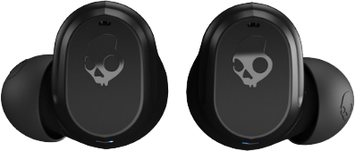 Két fekete Skullcandy fülhallgató egymás mellett, fehér háttérrel.