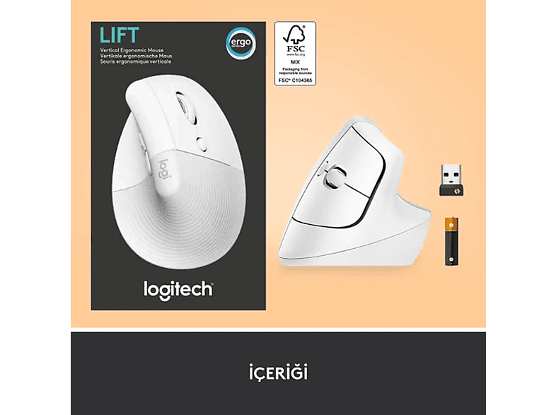 LOGITECH Lift Sessiz Kablosuz Ergonomik Dikey Mouse - Beyaz_5