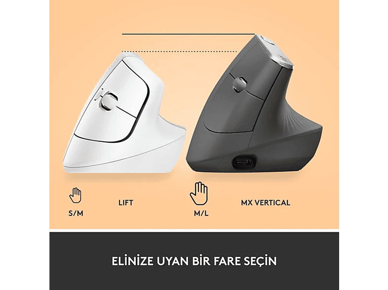 LOGITECH Lift Sessiz Kablosuz Ergonomik Dikey Mouse - Beyaz_6