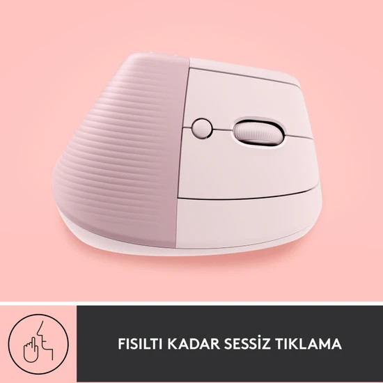 Pembe ve beyaz ergonomik fare, pembe arka planda kaydırma tekerleği.