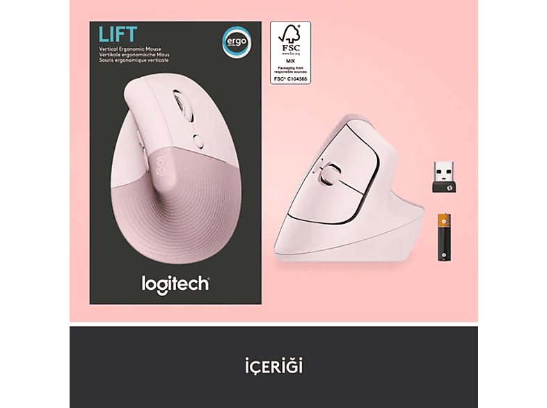 LOGITECH Lift Sessiz Kablosuz Ergonomik Dikey Mouse - Pembe_6