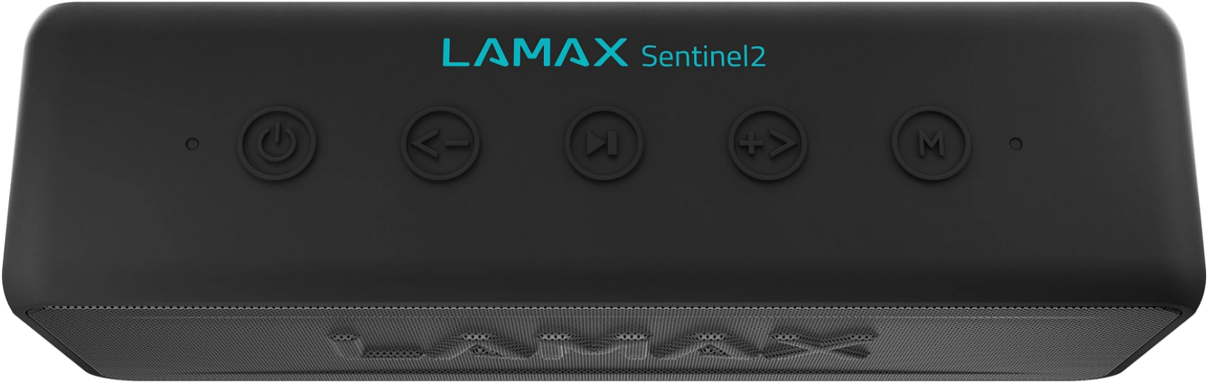 Fekete hangszóró gombokkal. A 'LAMAX Sentinel2' szöveg felül van.