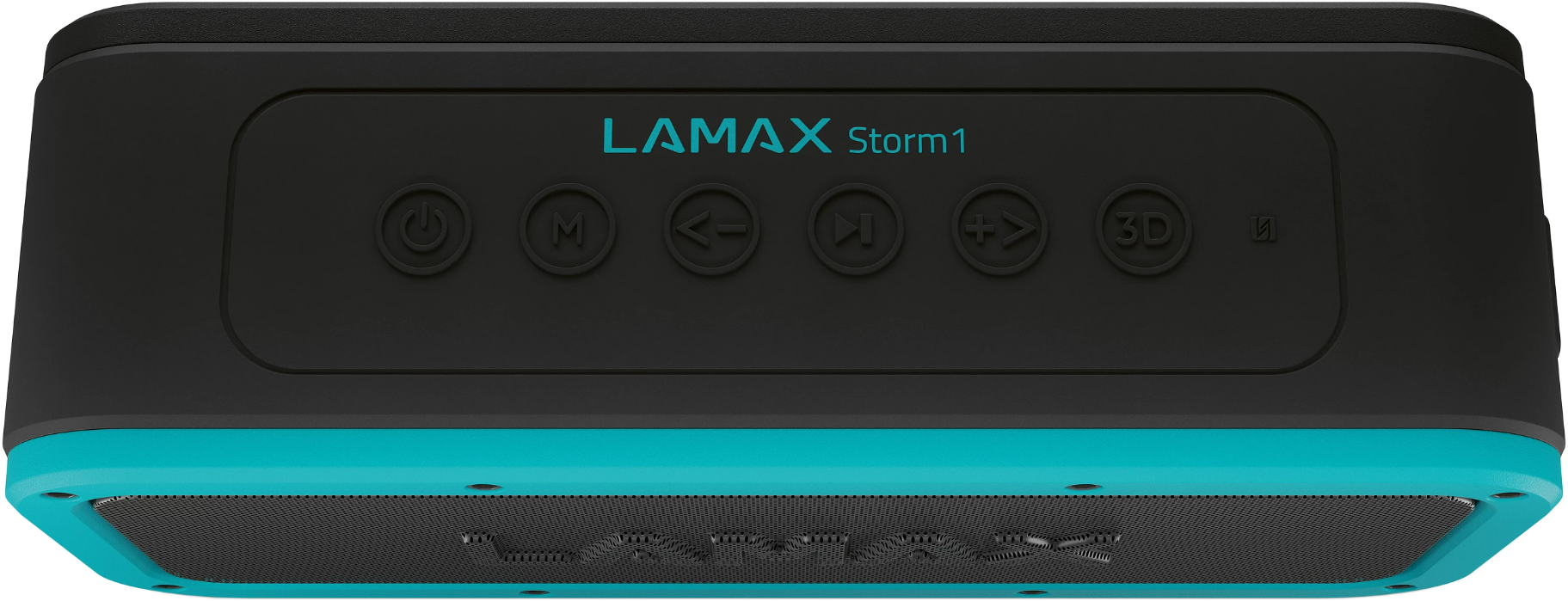 Fekete és türkiz LAMAX Storm1 hangszóró gombokkal.