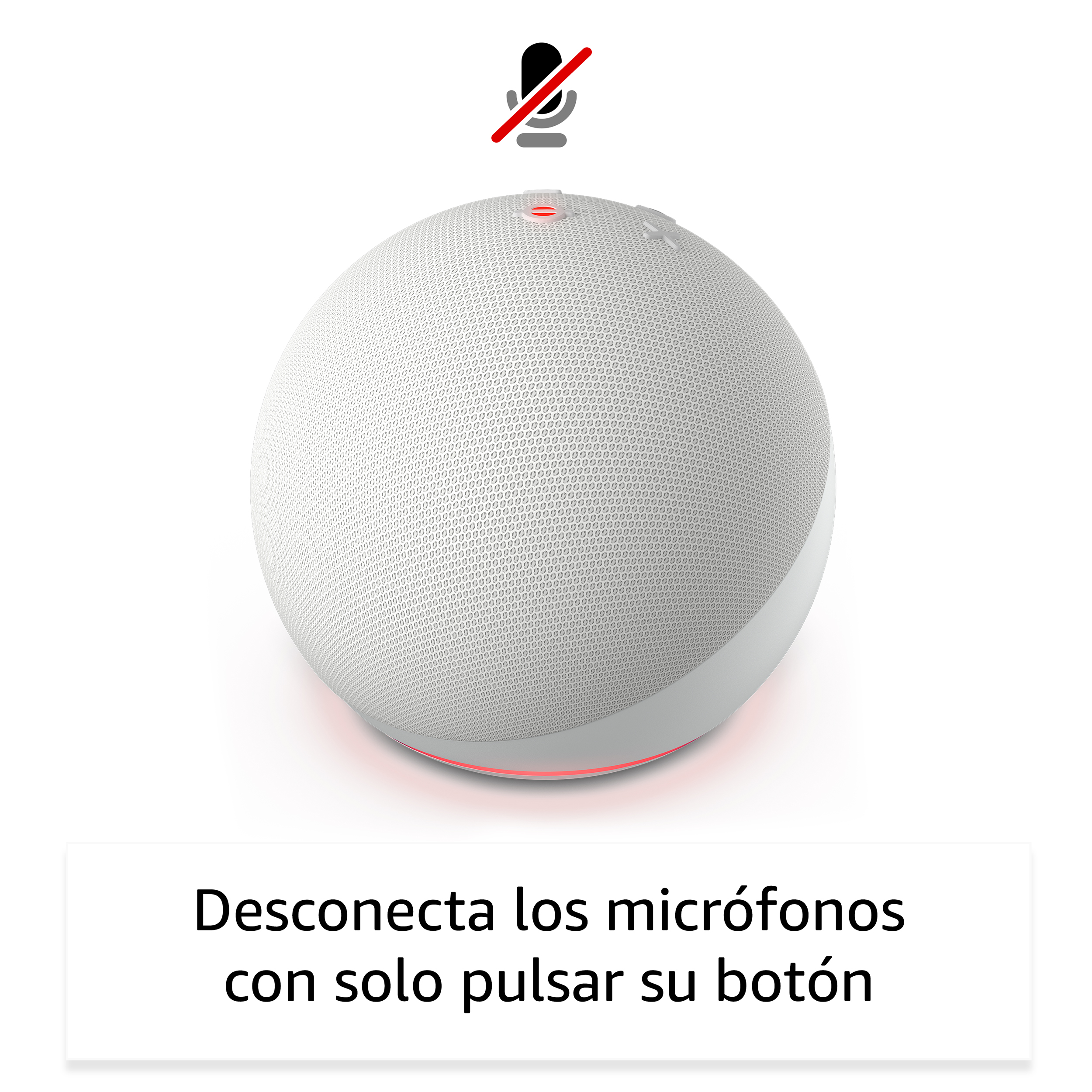 Un altavoz esférico blanco con el icono de micrófono silenciado arriba.