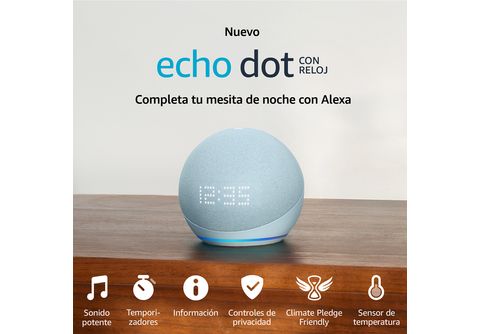 Bocina Echo Dot (4ta Generación) con Alexa y Reloj Digital Blanco