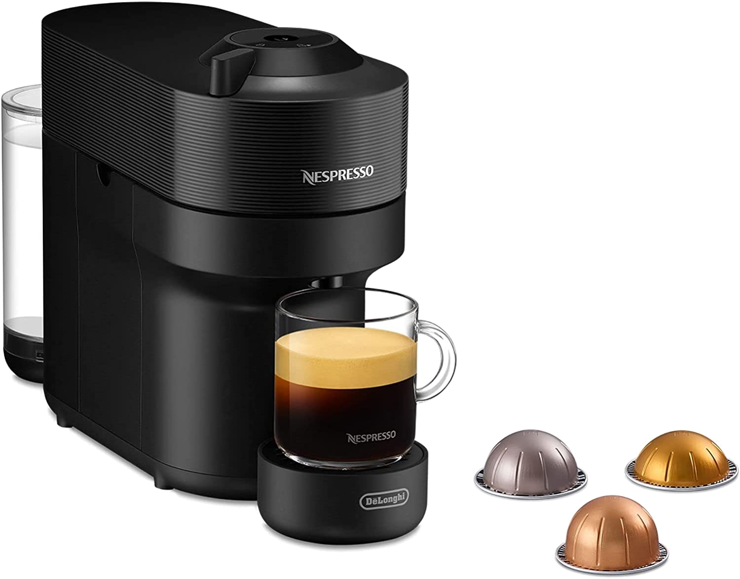 Cafetera de cápsulas - De'Longhi Nespresso Vertuo Pop ENV90.B, 0.56 l, 1350 W, Tecnología de Centrifugación, Negro Regaliz