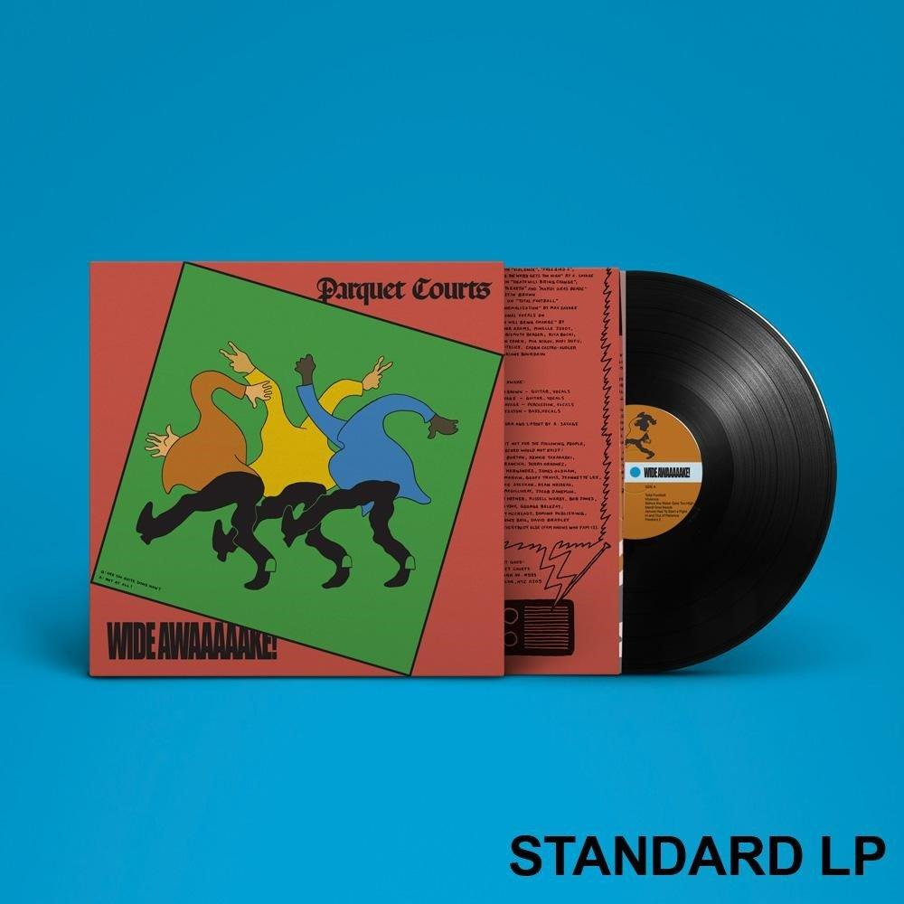 Album borító a 'Parquet Courts' zenekar nevével és a 'Wide Awake!' album címmel.
