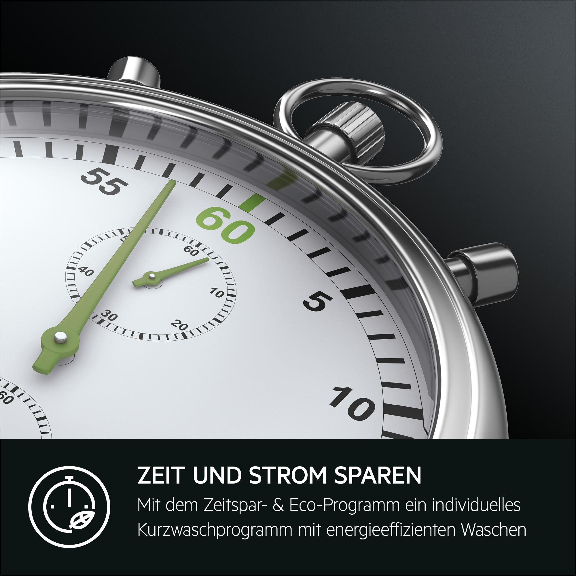 Eine silberne Stoppuhr mit grünem Zeiger auf 60.