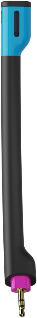 Kék-fekete audiocsatlakozó adapter rózsaszín véggel.